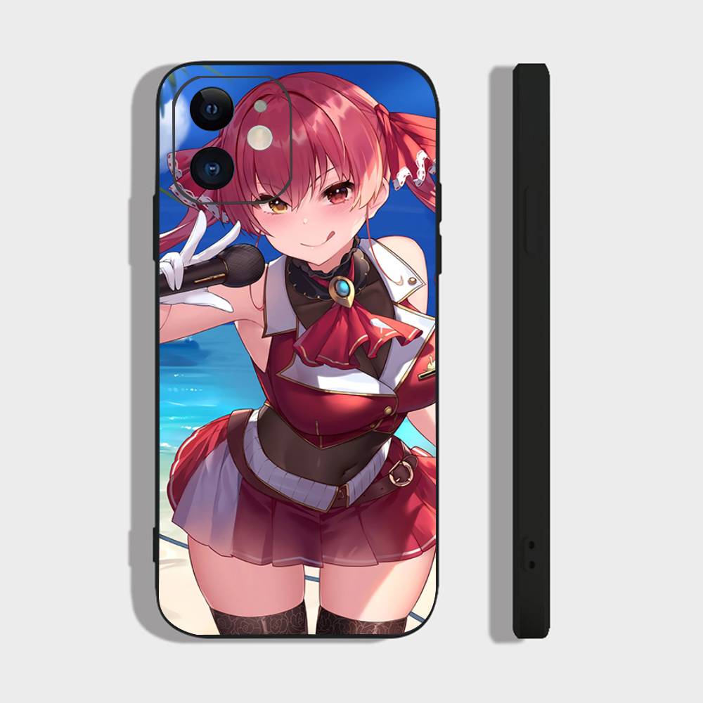 Houshou Marine Anime H-hololive Phone Case For IPhone 17 Air 16 15 14 13 Pro Max 11 12 Black Silicone Cover
