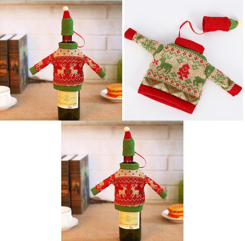 Christmas Knit Sweaters Wine Bottle Decor For Festive Dinner Table Setting