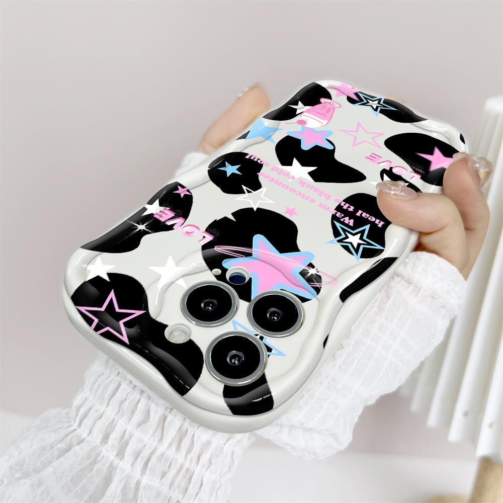 Cartoon Pattern Cream Texture Casing Wavy Edge Soft Silicone Cover Phone Case for IPhone Samsung Huawei Honor Xiaomi Redmi Infinix Tecno