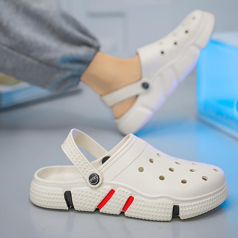 Plus Size Men's Solid Colour Hollow Out Clogs, Comfy Non Slip Durable Soft Sole EVA Slippers for Men's Indoor Outdoor Activities