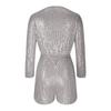 Damski kombinezon cekinowy V-neck długi rękaw błyszczący krótki kombinezon