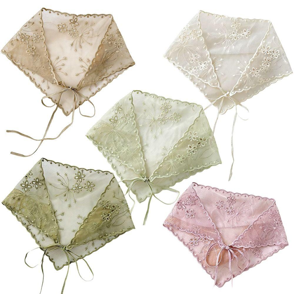 Vintage White Bandanas for Women Thin Sweet Headscarf Casual Lace Flower Hair Scarf  Pastoral Style