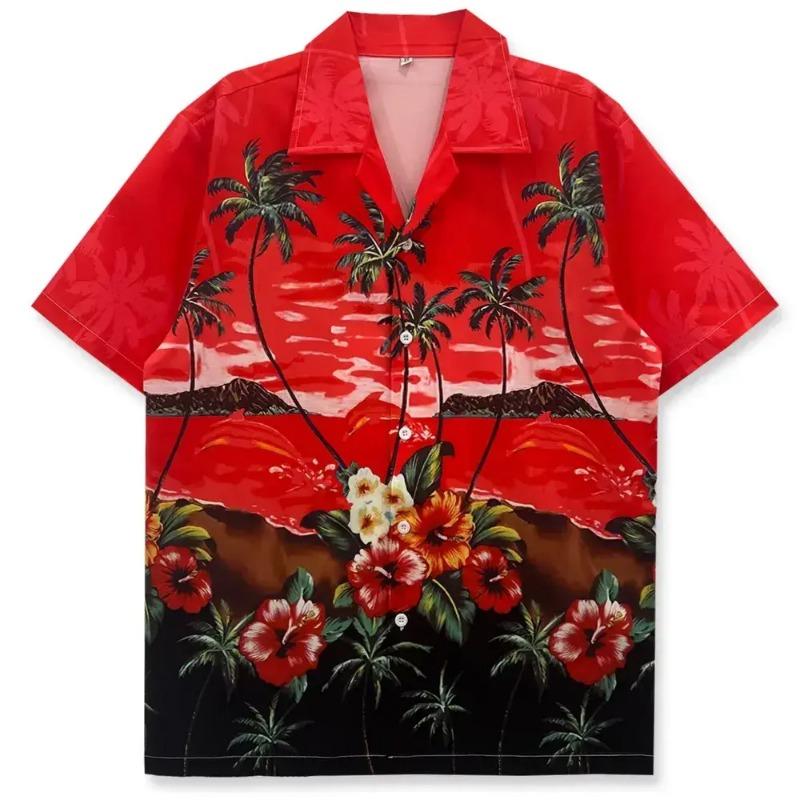 Camicia da Uomo Hawaiian Lily con Stampa Floreale Tropicale, Manica Corta, Bottoni