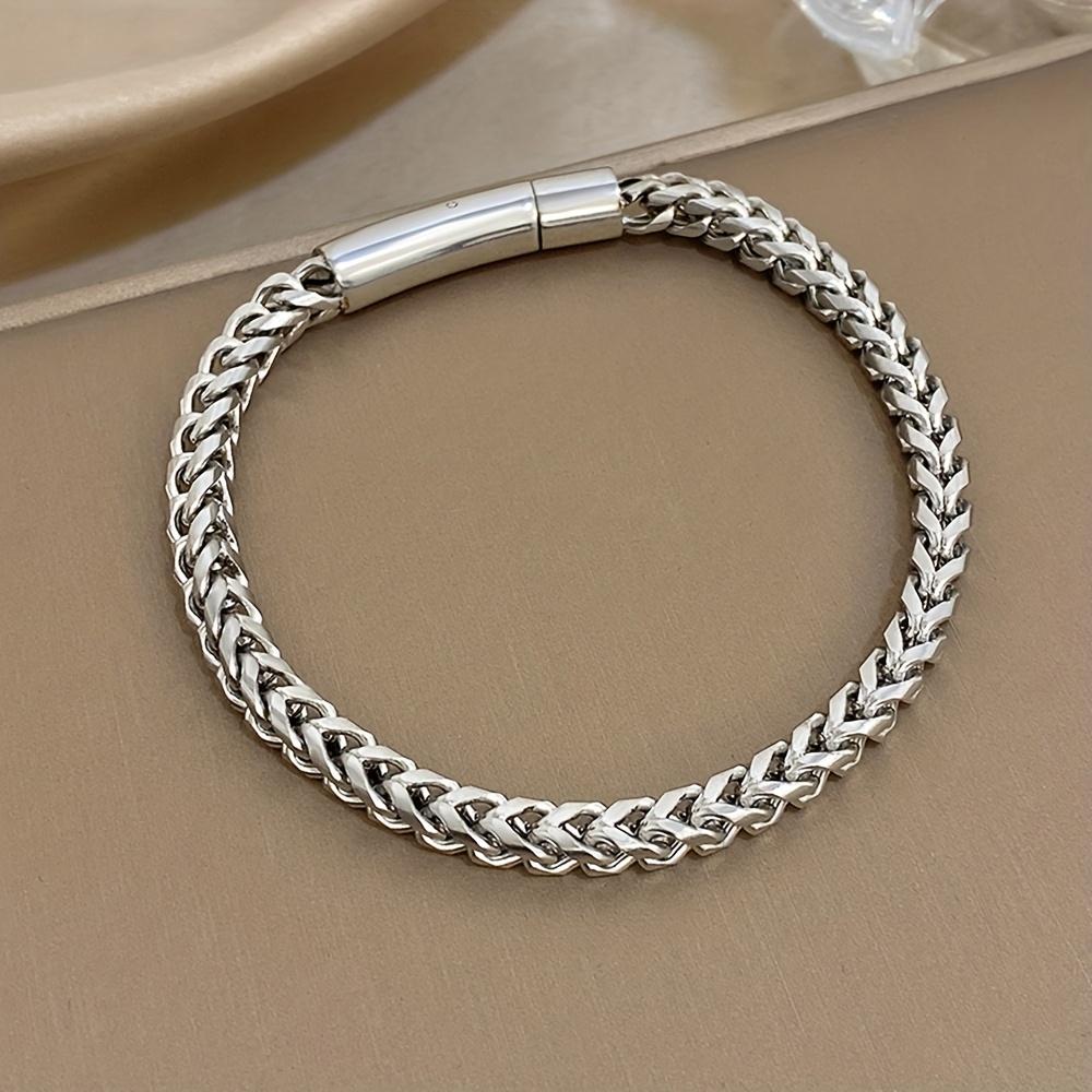 

1/2pcs Punk Chunky Stainless Steel Wheat Ears Thick Chain Bracelets | Round Tubes Buckle Bracelet Wrist Jewelry for Women Men Party Jewelry Gift
