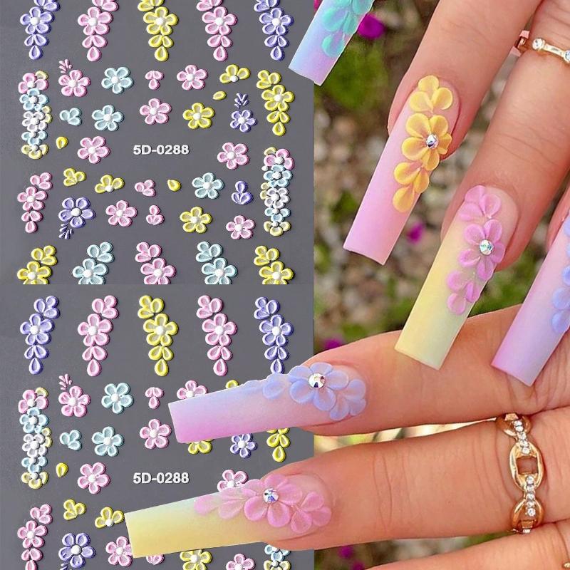 

2 листа объемных 5D наклеек для ногтей, розовые разноцветные лепестки, бабочка, акриловые, весенне-летние, цветочные, слайдеры, украшения для ногтей, принадлежности для нейл-арта, сделай сам 2PCS