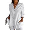 European Style Women Solid Pleated Shirt with Lapel and Roll Up Sleeves
