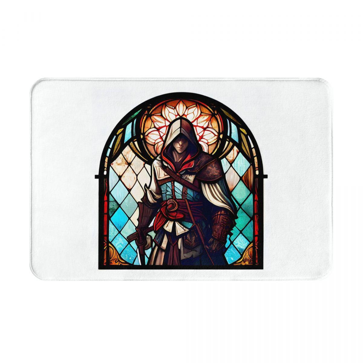 Assassin's Creed Game Glas-in-lood Serie Antislip Deurmat Vloermat Tapijt Vloerkleed voor Keuken Entree Woonkamer Voetmatten 60x40 cm