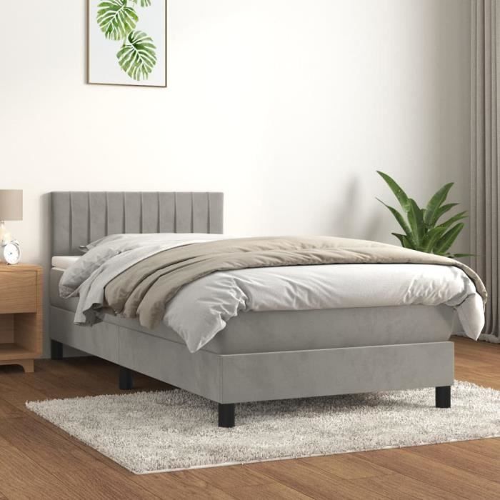 3141389 vidaXL Lit à sommier tapissier et matelas Gris clair 80x200 cm Velours
