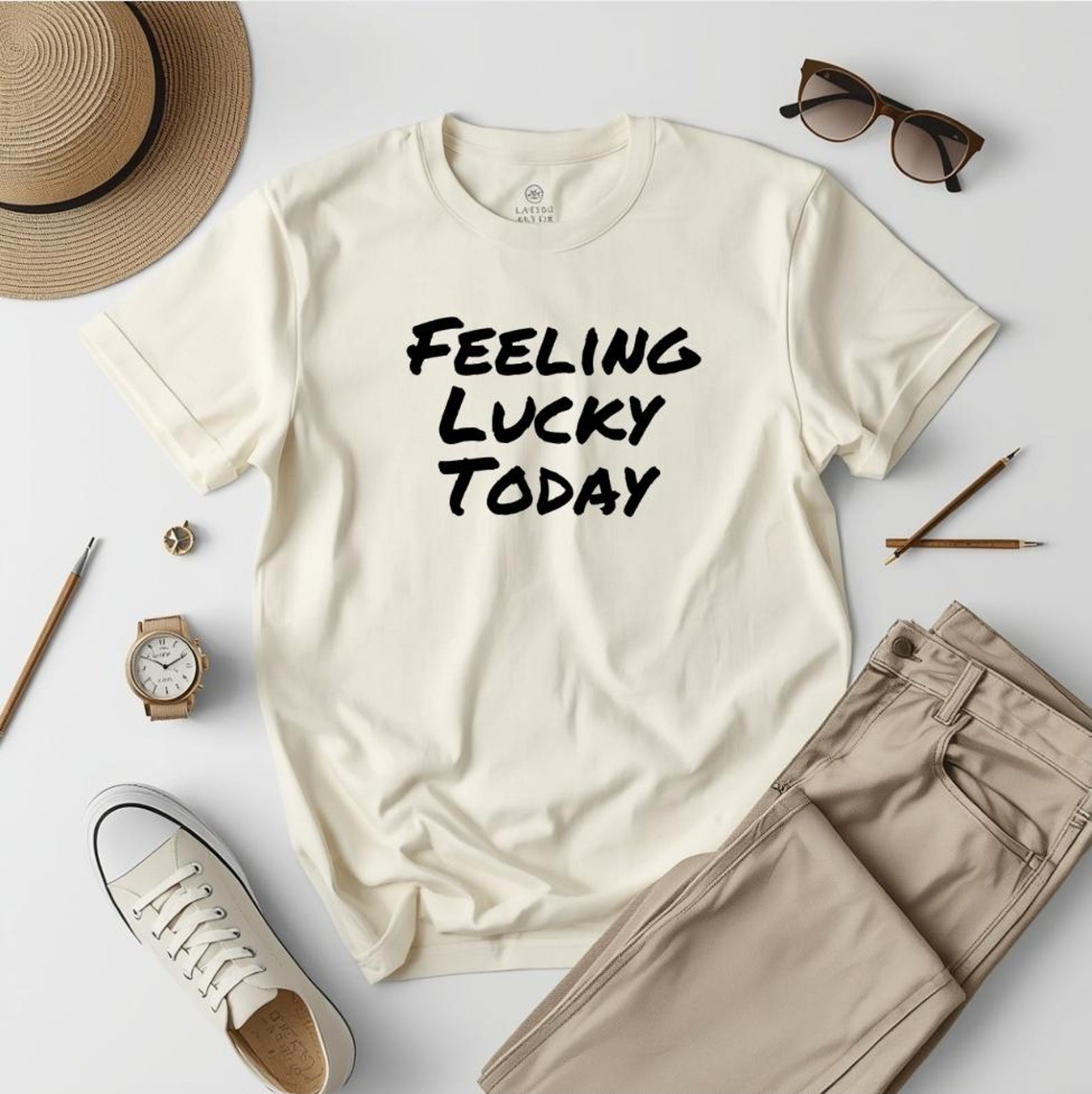 Feeling Lucky Today Tee | Positive Handwritten Script T-Shirt M