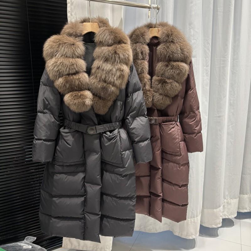 Womens Winter Down Coat With V-Neck Slim Fit Mid-Length 50% Duck Fill Thick Warm Outerwear Cold Season