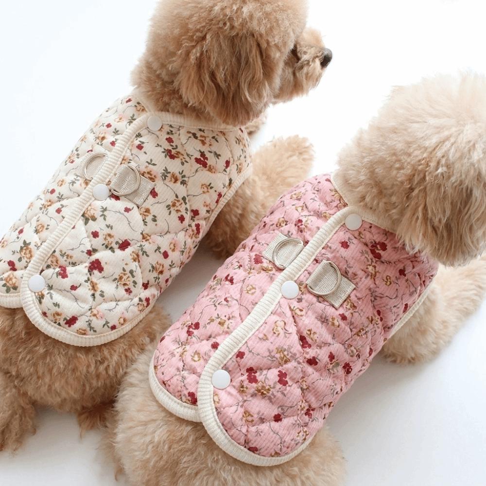 Floral Print Dog Winter Coat Thick Fleece Cat Winter Vest Durable Pet Vest  Indoor Outdoor