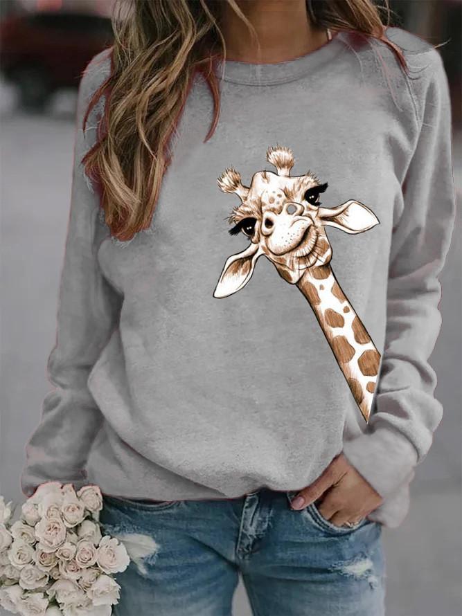 2026 Unisex Round Neck Giraffe Print Sweatshirt