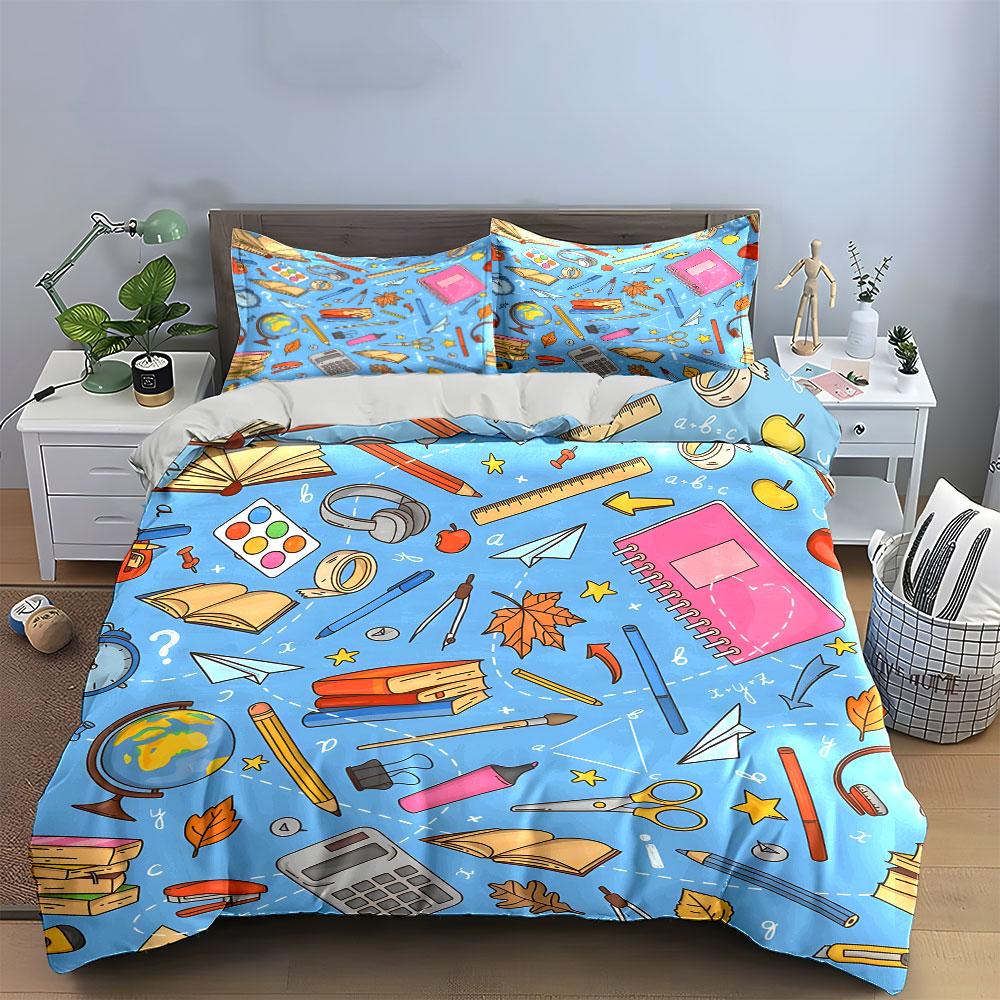 School Supplies Set For Learning Soft Comfortable Duvet Cover Bedding Set Included 1*Duvet Cover & 2*Pillowcases, Gift