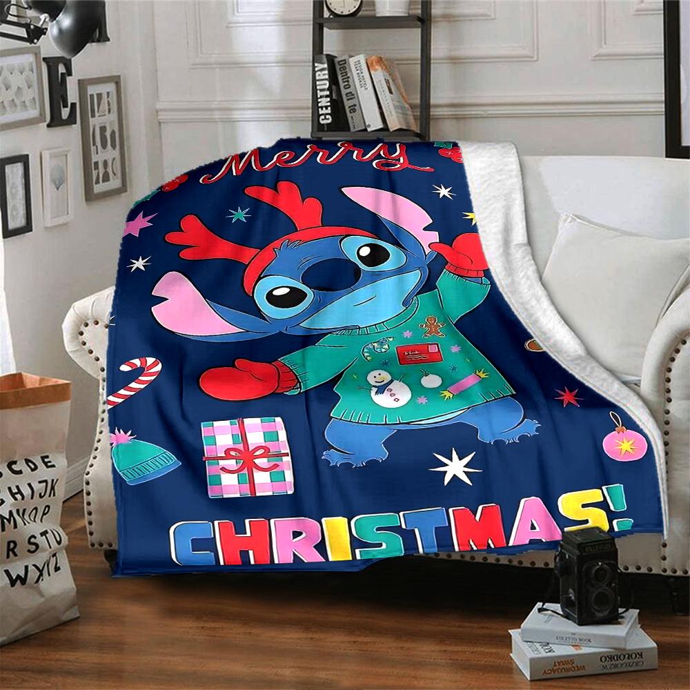 Merry Christmas Stitch Blanket Soft Throw Blanket For Home Bedroom Bed Sofa Travel Office Solid Christmas Blanket