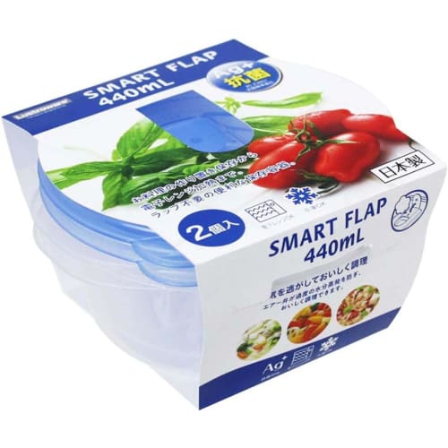 [.co.jp Exclusive] Iwasaki Industrial Lastroware Smart Flap Round Storage Containers, Small, 440ml, Set of 2, Antibacterial, Microwave-safe with Lids
