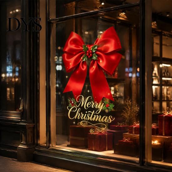 Wiederverwendbare Fensteraufkleber Weihnachts-Schleifenaufkleber, Rote statische Haftfolie, Wasserdichte Feiertagsdekorationen Abnehmbare PVC-Aufkleber für Heimfenster Türen