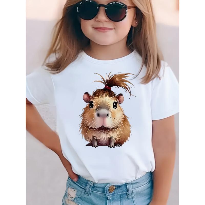 KidsTees Europese maten Capybara Print T-shirt Perfect Zomer Outfit voor Kleine Meisjes 164cm wit