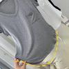 Sommer-T-Shirt aus Modal-Baumwolle mit drapiertem Schlüsselbein für Damen, lockeres, mittellanges Basishemd im koreanischen Stil, kurzärmeliges, lässiges Oberteil mit V-Ausschnitt