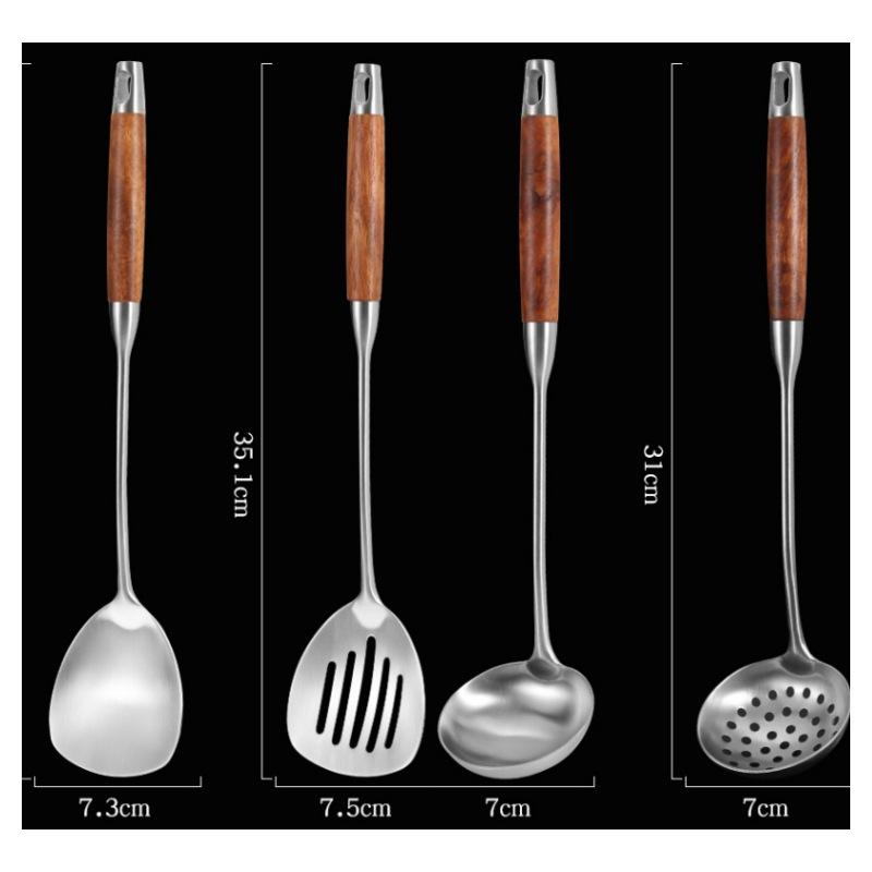 Mini Szpatułka Łyżka ze Stali Nierdzewnej z Rękojeścią z Drewna Różanego – Antypoślizgowe Przybory Kuchenne