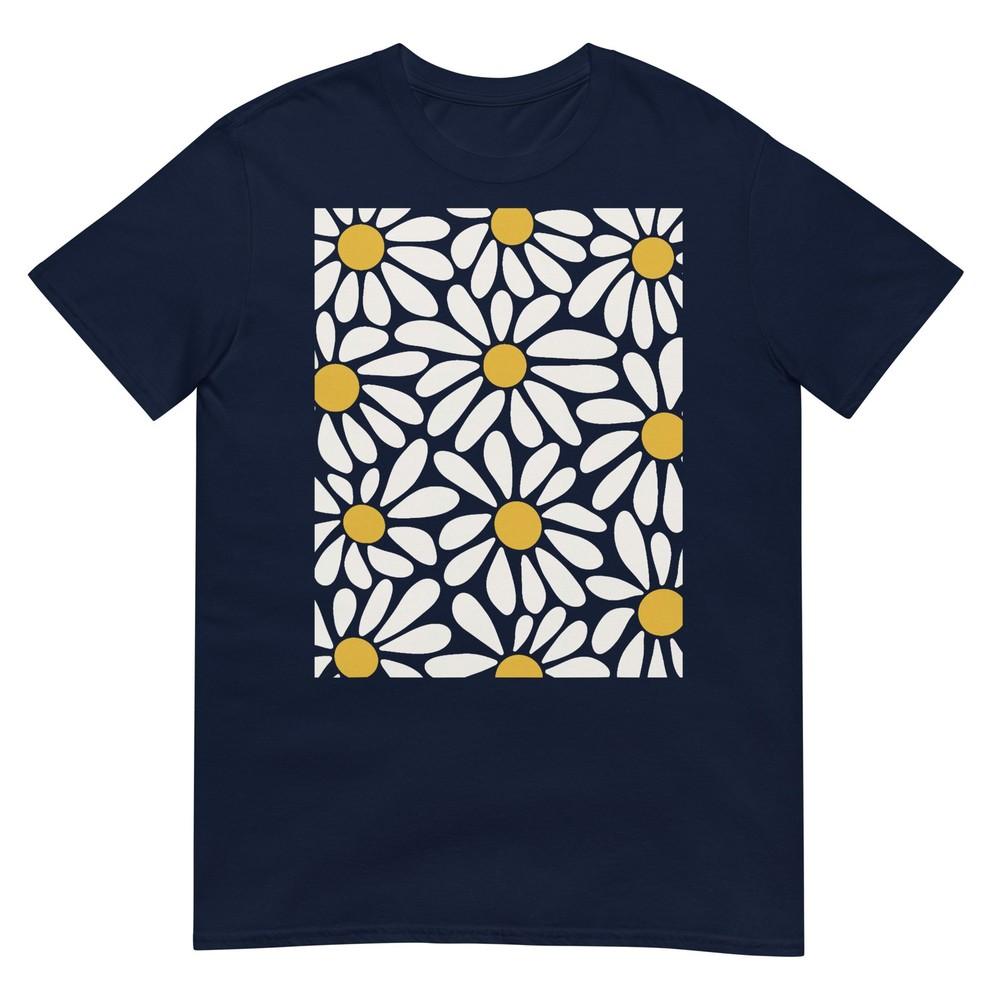 Boho Retro White Daisy Floral Summer Art TShirt S