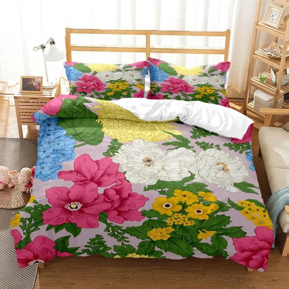 Blumen Digitaldruck Bequeme Bettdecke Bettbezug Kissenbezug Bettwäsche Set Kinderzimmer Dekoration Heimtextilien