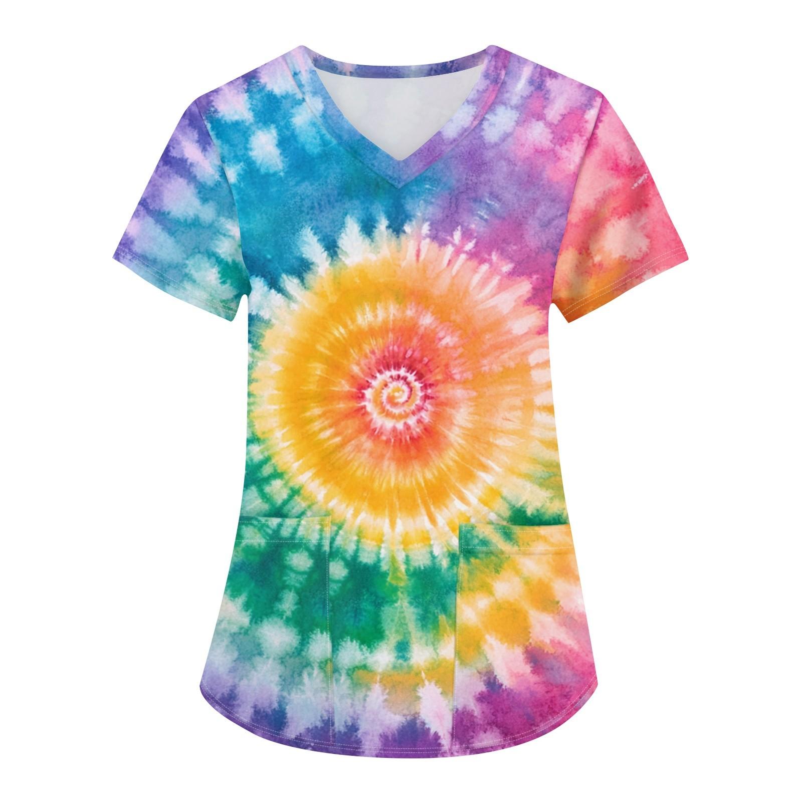 

Жіночий модний робочий одяг з V-подібним вирізом і короткими рукавами з принтованими кишенями XL