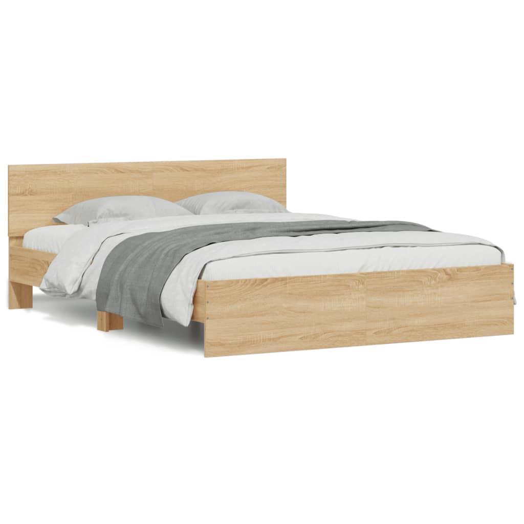 LED illuminated bed frame with headboard Sonoma oak finish 150x200 cm