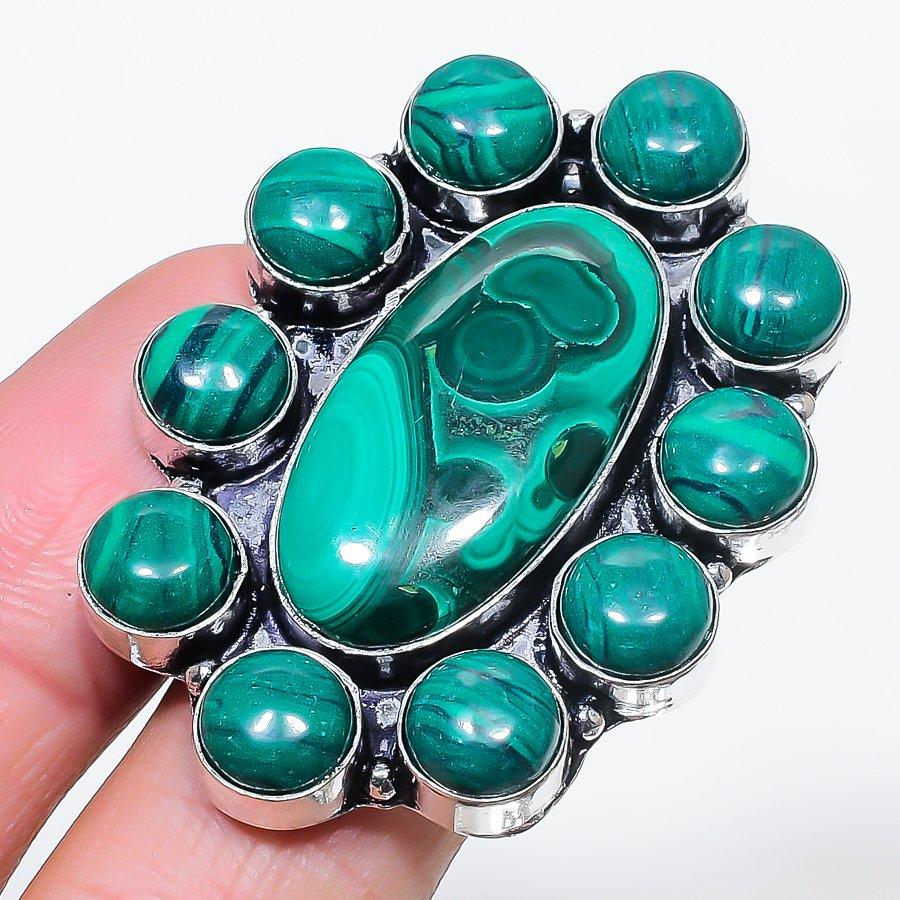 

Натуральный малахитовый драгоценный камень Ручная работа Ювелирное изделие из стерлингового серебра 925 пробы Кольцо Размер 5 z1C55
