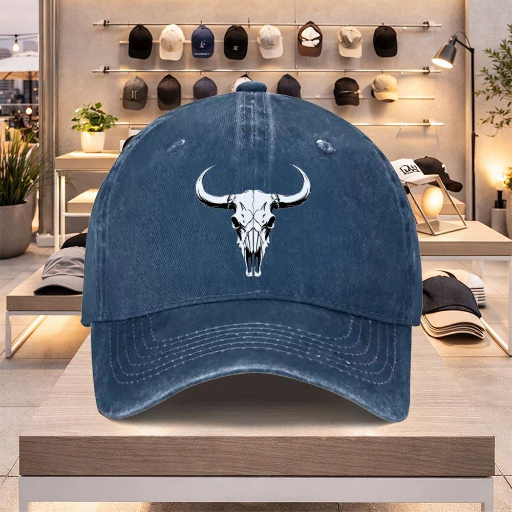 Bull Skull Baseball Cap for Unisex and Women  Lightweight Adjustable Flat Brim Hat for Spring Summer Valentines Day