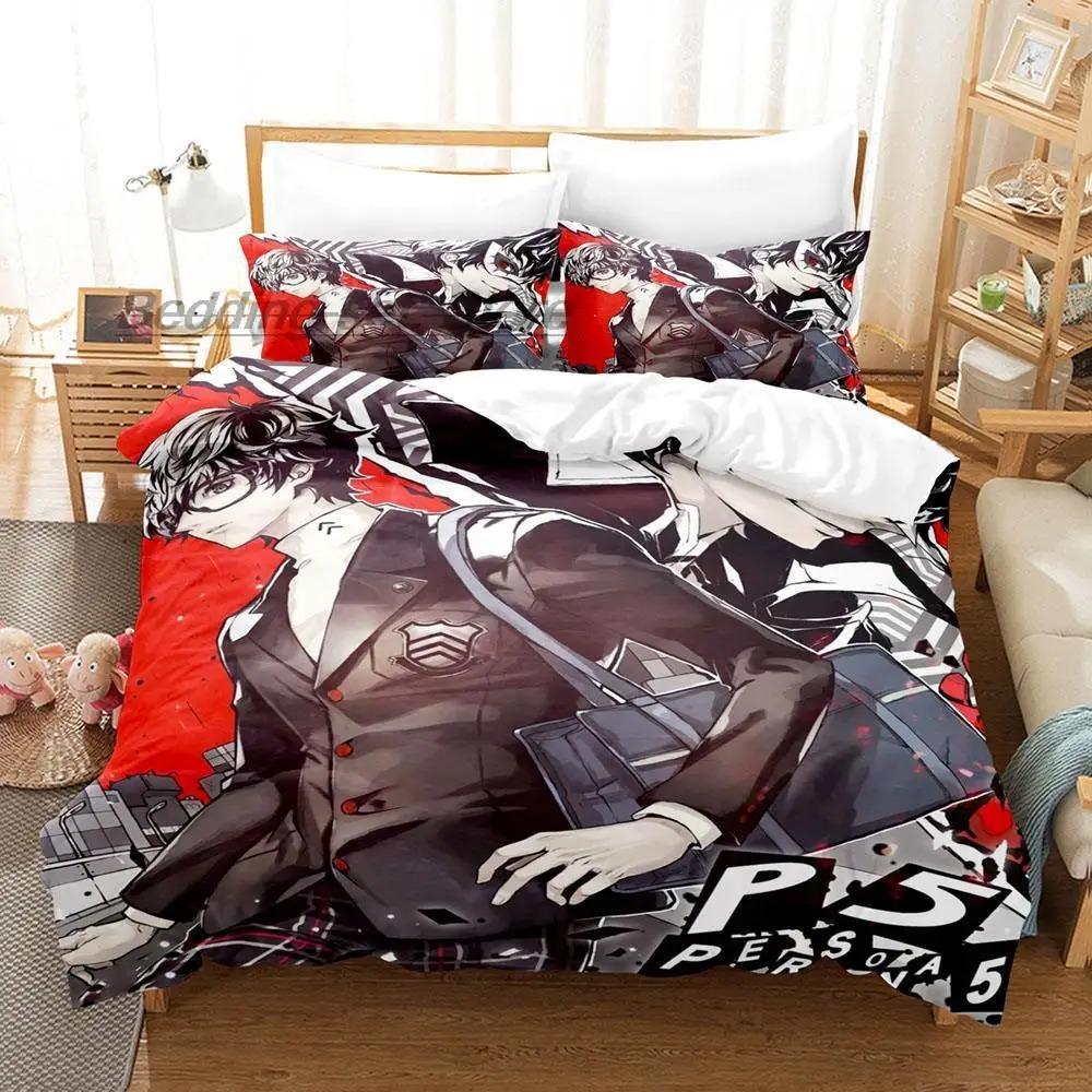 Persona 5 Bettwäscheset Einzelbett Twin Full Queen King Size Bettset Aldult Kind Schlafzimmer Bettbezugsets 3D-Druck Anime Bettlaken-Set