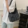 Vintage gewaschene Denim-Tragetasche Schulter-Umhängetasche Damen-Tasche