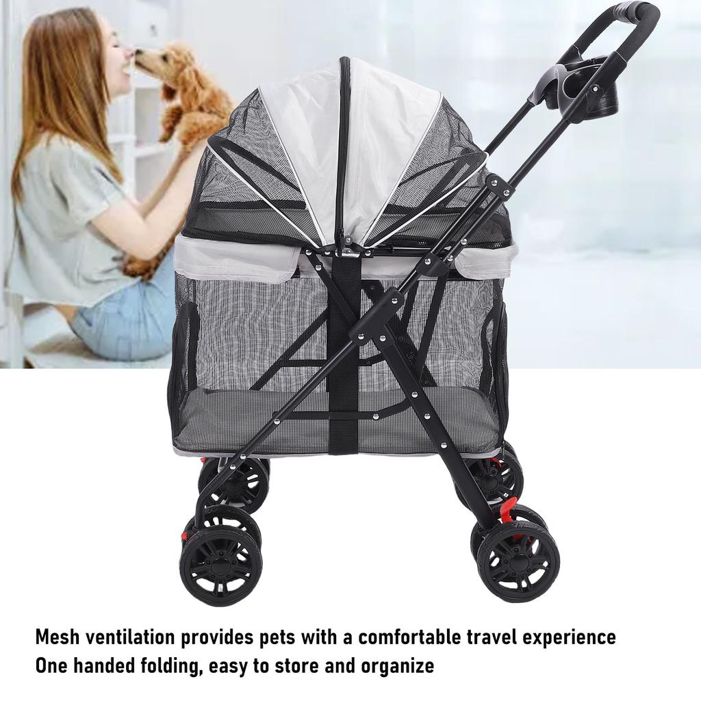 Pet Stroller One Click Folding Cat Stroller 4 Wheels Dog Wagon with Sun Shades and Cup Holder for Travel Foldable Dog Stroller
