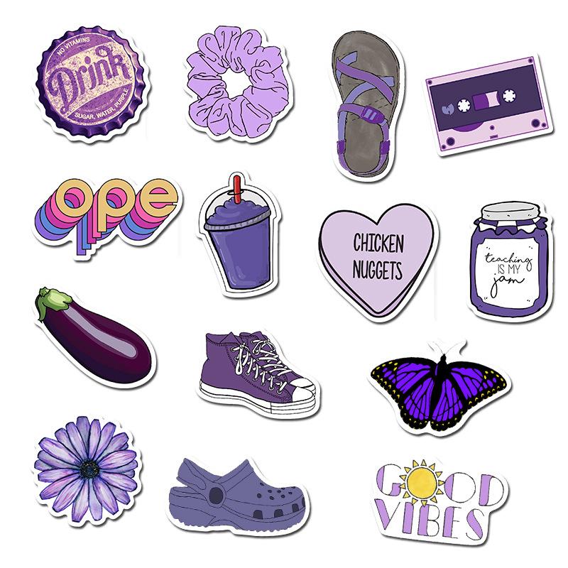 50 Purple Cartoon Graffiti Stickers for Suitcase, Water Bottle, Skateboard, Refrigerator - Waterproof and Mixable Decals