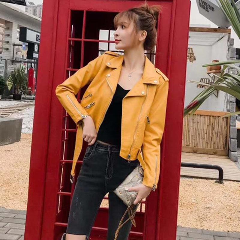 Slim Motorcycle Leather Jacket for Women, Slim Plus Size, Korean Style Short Small Leather Jacket, Washed Leather Lapels, Trendy