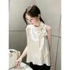 2026 Summer New Style Elegant High-End Champagne Apricot Satin Shirt French Style Sleeveless Top for Important Occasions
