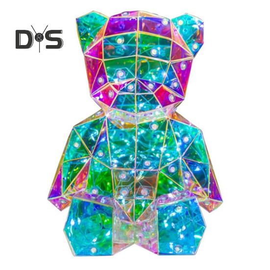 Teddy Bear Night Light Prismatic Iridescent LED Bear Lamp DIY Assembly Colorful Bunny Lamp for Valentine's Day Gift Bedroom Party Decor