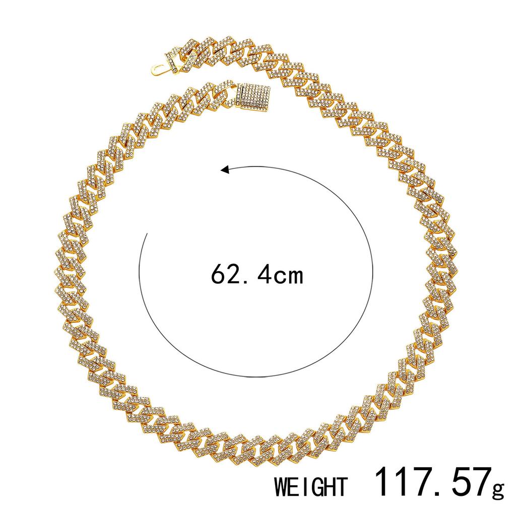 Exaggerated Personality Punk Cuban Chain Alloy Rhinestone Necklace Bracelet Direct Sales