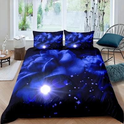 Funda nórdica con diseño floral de rosas azules, tamaño king y queen, juego de cama con flores en 3D, funda de edredón para San Valentín, funda de edredón botánica