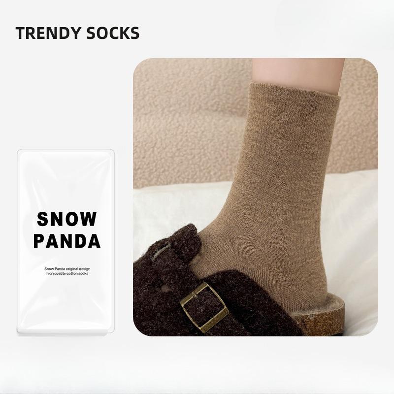 Wool Socks - Trendy Autumn-winter Color Double-needle Mid-calf Socks with Boodles Shoes for Warmth and Layering Effect