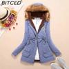 BITCED Fall/Winter Women's Plus Size Thickened Standard-Fit Long-Sleeve Hooded Shearling-Lined Cotton Jacket