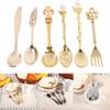 6Pcs/Set Vintage Royal Style Metal Mini Coffee Spoons and Fork Kitchen Set Metal Dessert Cutlery Tableware Coffee Accessories