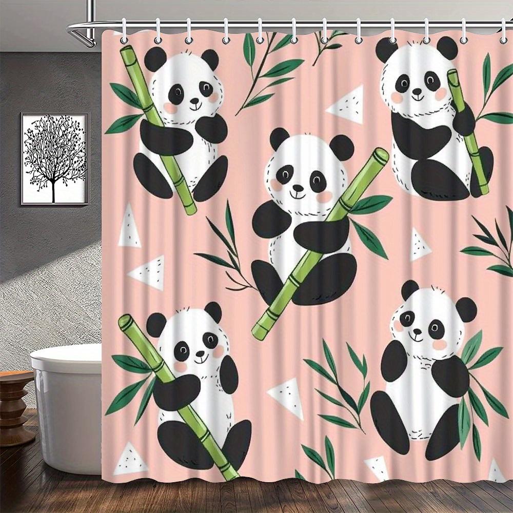 

1Pc Cartoon Panda Shower Curtain - Pastel Pink, Bamboo Stalks, Whimsical Style, Polyester,70X70In,12 Hooks, Washable, All-Season W60H190(CM)-1 Pcs