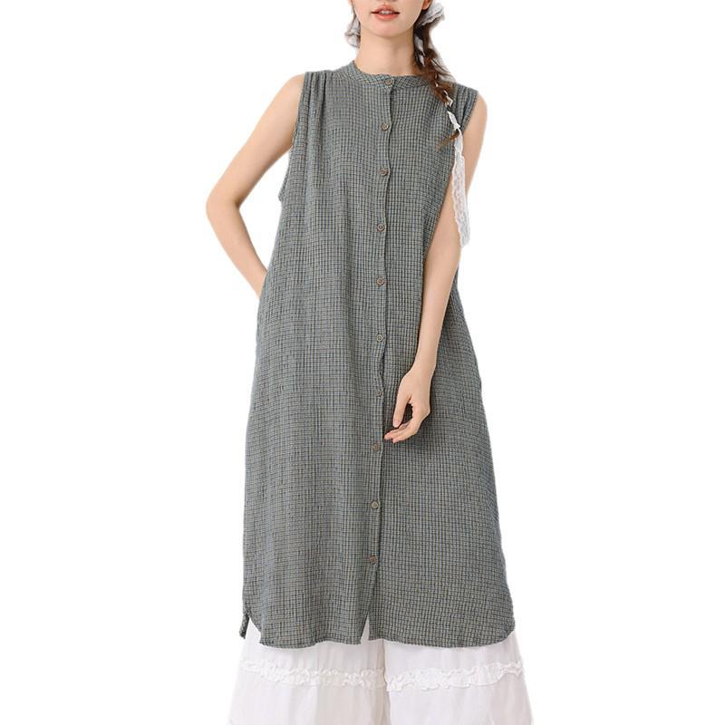 2026 Spring/Summer Mori-kei Check Sleeveless Bubble Dress for Women - Loose & Versatile Casual Vest Style