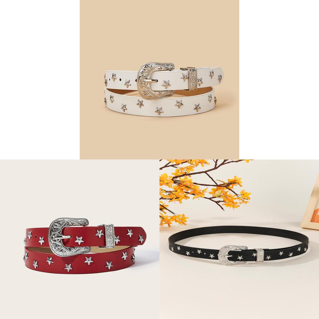 Gothic Inspired Pu Leather Belt With Sixpointed Star Buckle For Women And Daily Use