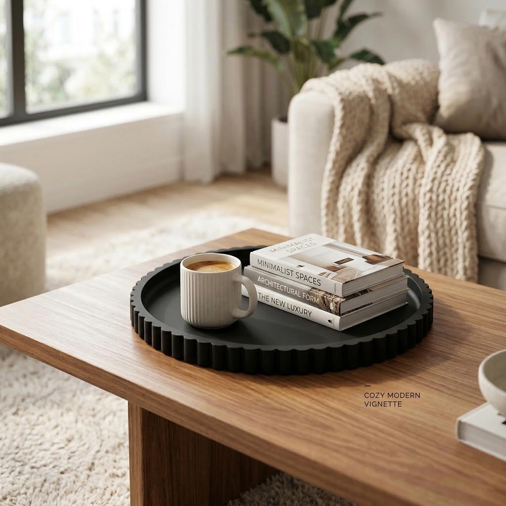 Modern Black Silicone Round Tray Coffee Table Centerpiece Minimalist Home Decor Organizer for Perfume Display Coffee Bar