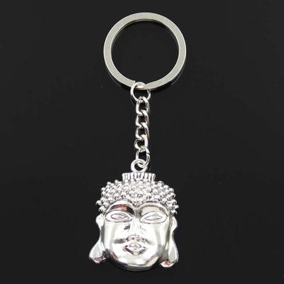 Fashion Keychain 40x30mm Tathagata Buddha Head Silver Color Pendants DIY Men Jewelry Car Key Chain Ring Holder Souvenir For Gift