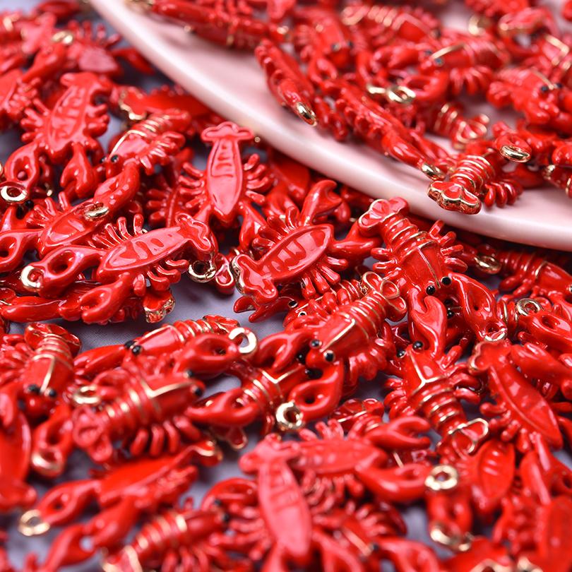 2/5pcs Red Crab/Lobster Charms For Jewelry Making Supplies Ocean Animal Pendants Glass/Enamel DIY Earrings Keychain Beach Charm