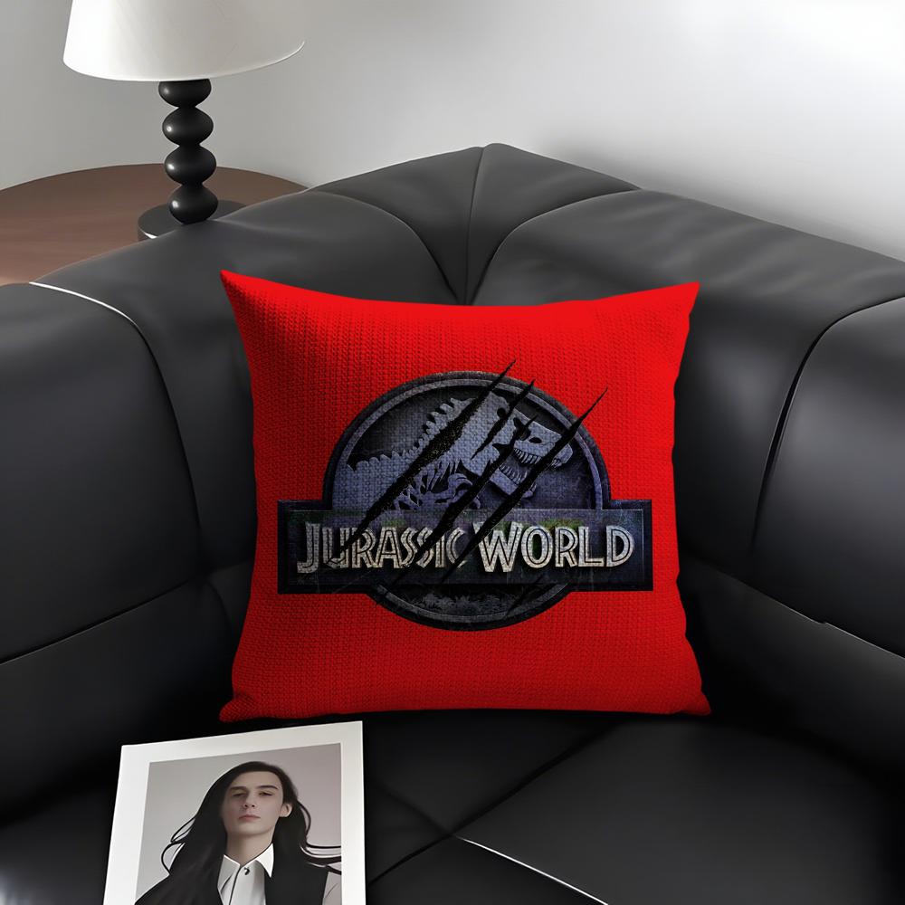 JJurassic WorldD Logo Cushion Cover Natural Linen Organic Fabric DoubleSided Printing Sofa Home Decor Gift Pillow Case