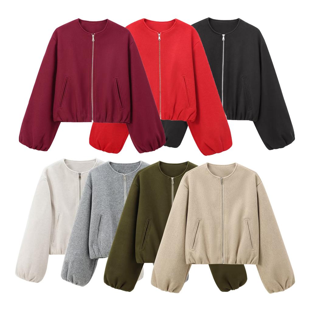 Giacca Bomber da Donna Girocollo con Zip Manica Lunga Corta Casual Moda Capospalla