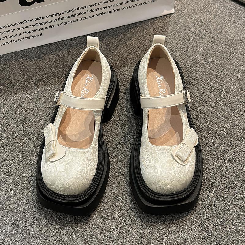 Fashion Sweet Cute Bow Lolita shoes Women High Heels Mary Janes Shoes New Luxury print design Dress Pumps Student British Style Loafers